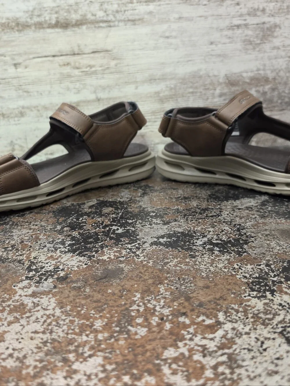Mens Skechers Orvan Gamble Sandals Shoes Sz 12 M Used VGC Brown Leather 211371 B